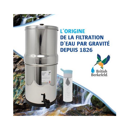 Purificateur d'eau à gravité certifié NSF Réservoir d'eau filtrée 8.5L  Équipé de 2 cartouches Ultra Sterasyl 1 Robinet  British